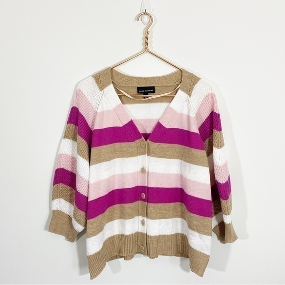 Lane Bryant Plus 18/20 Striped Knit Butt‎ Sleeve Button Front Boxy Cardigan - Picture 1 of 8
